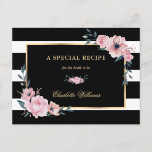 Postale Carte de recette Fête des mariées rose florale noi