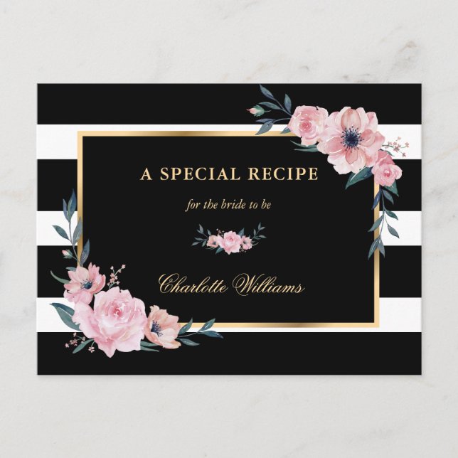 Postale Carte de recette Fête des mariées rose florale noi (Devant)