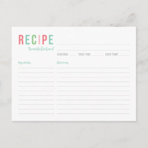 Postale Carte de recette Fête des mariées turquoise et ros