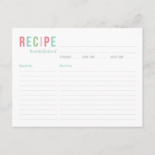 Postale Carte de recette Fête des mariées turquoise et ros (Devant)