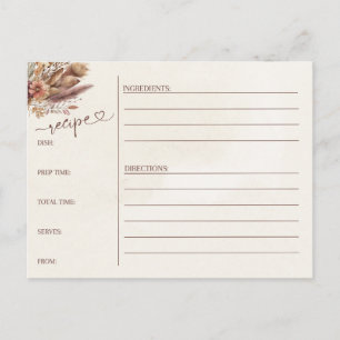 Postale carte de recette fleurie Pompas herbe boho nuptial
