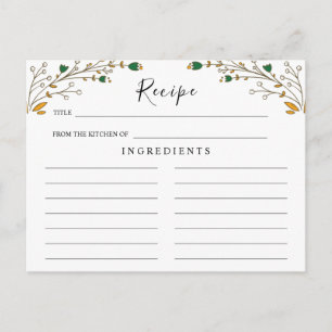 Postale Carte de recette florale bohème pour mariage de fl