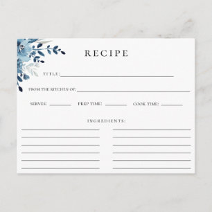 Postale Carte de recette florale botanique bleu poussiéreu