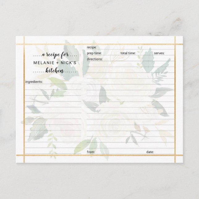 Postale Carte de recette florale en or blanc (Devant)