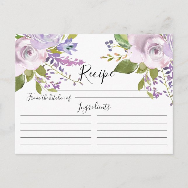 Postale Carte de recette florale Lavender Watercolor (Devant)