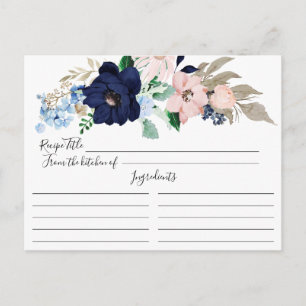 Postale Carte de recette florale Navy & Blush