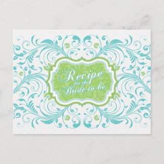 Postale Carte de recette florale verte turquoise pour la m