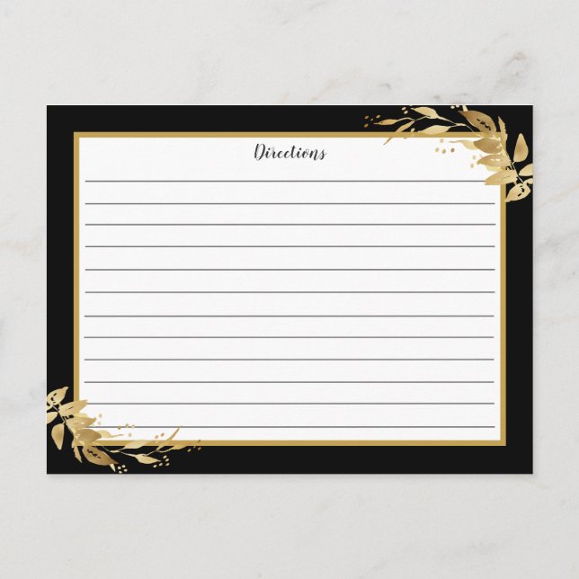 Postale Carte de recette Gold Black Botanical Foliage (Dos)