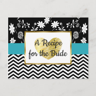 Postale Carte de recette Mariage Floral Bleu Bleu, Noir