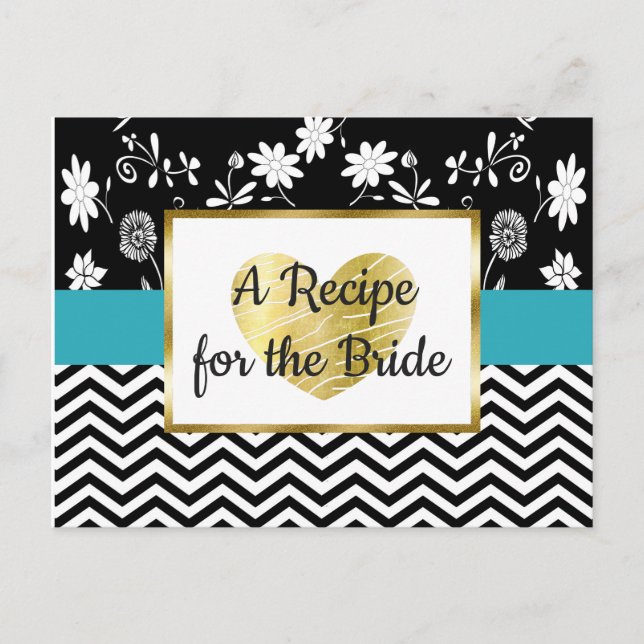 Postale Carte de recette Mariage Floral Bleu Bleu, Noir (Devant)