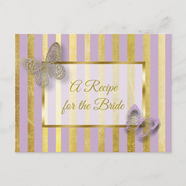 Postale Carte de recette mariage papillon violet et or (Devant)