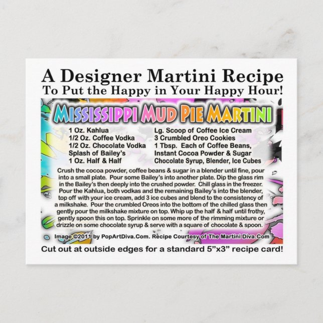 Postale Carte de recette Martini à la crème glacée Mississ (Devant)