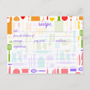 Postale Carte de recette Outils de cuisine colorés
