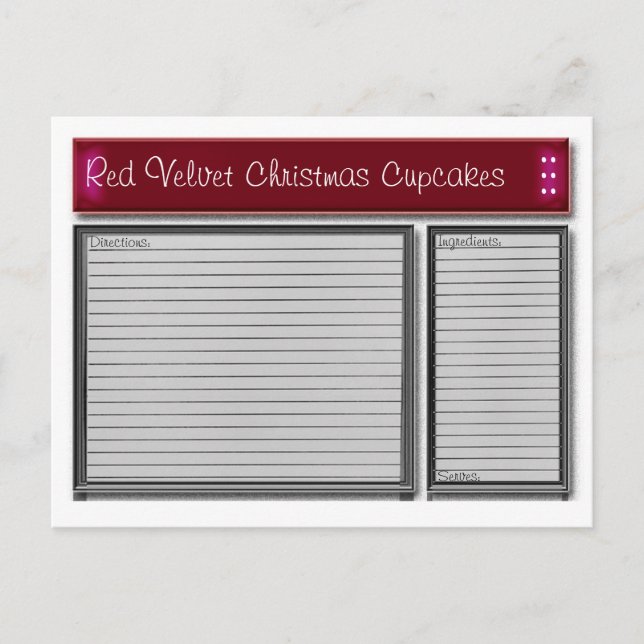 Postale Carte de recette personnalisée Accents rouges (Devant)