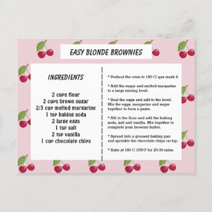 Postale Carte de recette personnalisée pour Motif de ceris