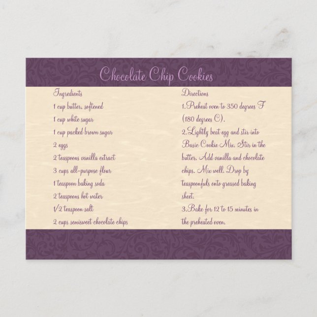 Postale Carte de recette Plum Filigree (Devant)
