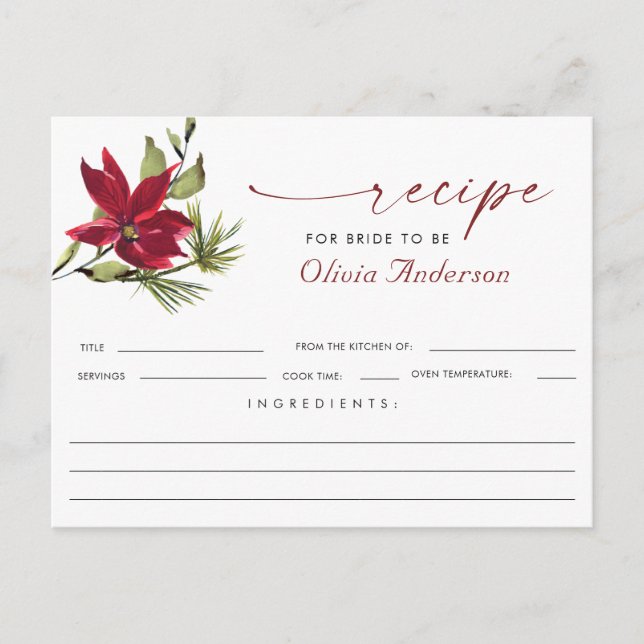 Postale Carte de recette pour douche de mariée à Noël avec (Devant)
