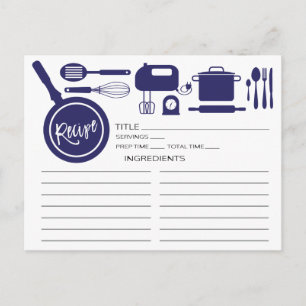Postale Carte de recette pour ustensiles de cuisine bleu m