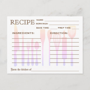 Postale Carte de recette rétro avec outils de cuisine rayé