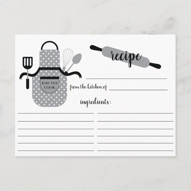 Postale Carte de recette Retro Grey Apron Outils de cuisin (Devant)