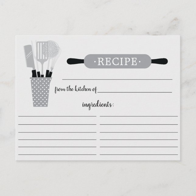 Postale Carte de recette Retro Gris Rolling Pin Outils de  (Devant)