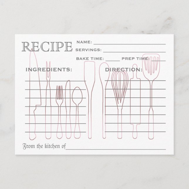 Postale Carte de recette rétro Outils de cuisine Rayé (Devant)