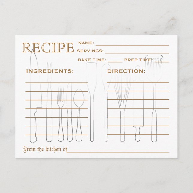 Postale Carte de recette rétro Outils de cuisine Rayé (Devant)