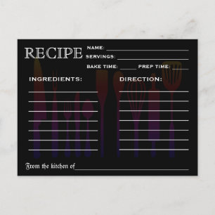 Postale Carte de recette rétro Outils de cuisine rayés