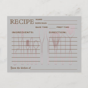 Postale Carte de recette rétro Outils de cuisine rayés