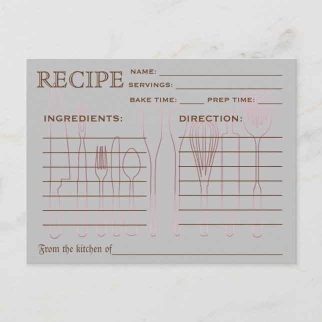 Postale Carte de recette rétro Outils de cuisine rayés (Devant)