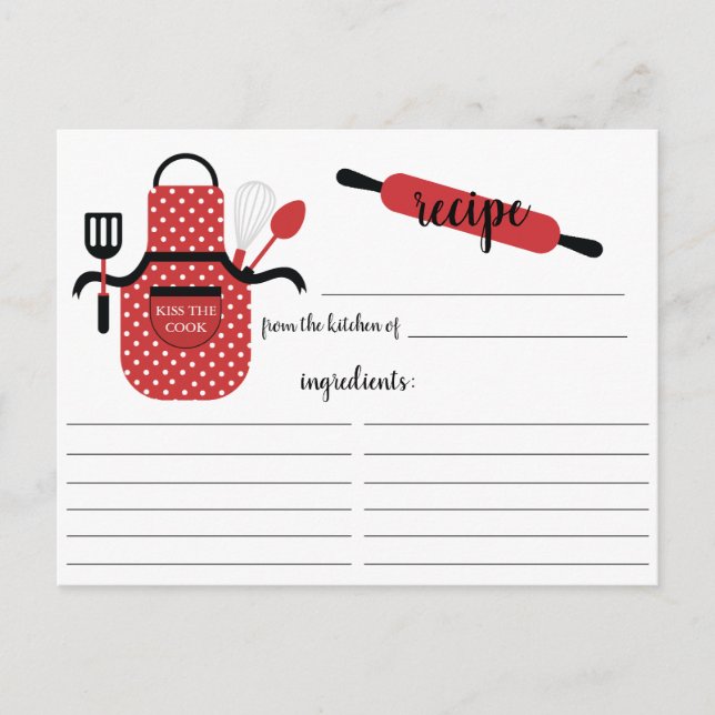 Postale Carte de recette Retro Red Apron Kitchen Tools (Devant)