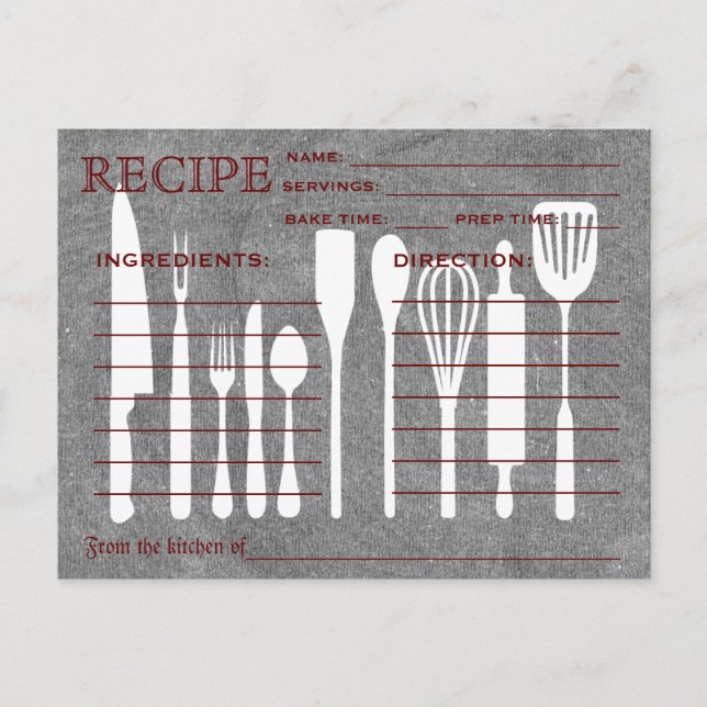 Postale Carte de recette rétro tableau noir Outils de cuis (Devant)