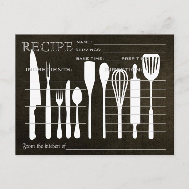 Postale Carte de recette rétro tableau noir Outils de cuis (Devant)
