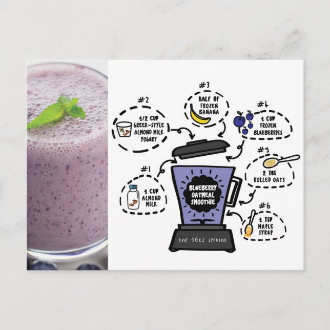 Postale Carte de recette Smoothie pour avoine à bleuets (Devant)