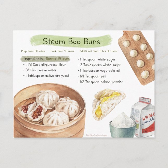 Postale Carte de recette Steam Bao Buns (Devant)