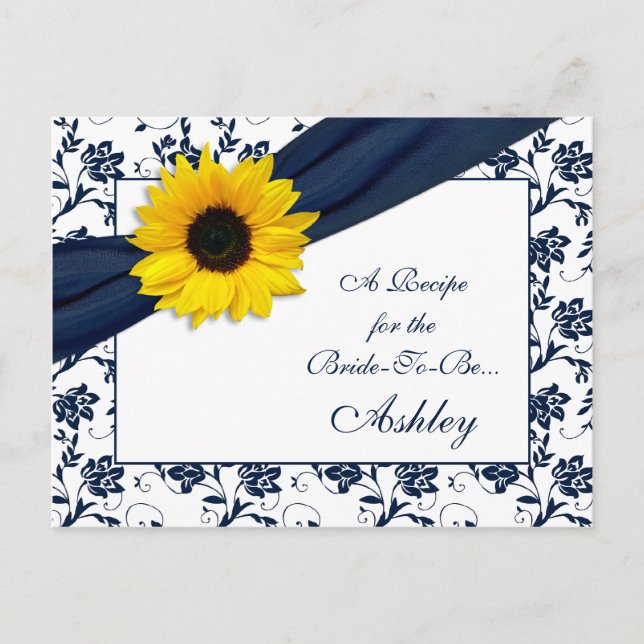 Postale Carte de recette Sunflower Navy Damask pour la mar (Devant)