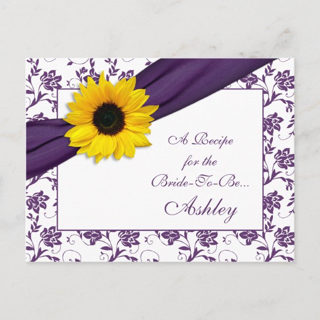 Postale Carte de recette Sunflower Purple Damask pour la m (Devant)