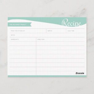 Postale Carte de recette Turquoise et blanche personnalisé