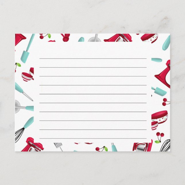 Postale Carte de recettes Aqua et Red Kitchen Gadget (Devant)