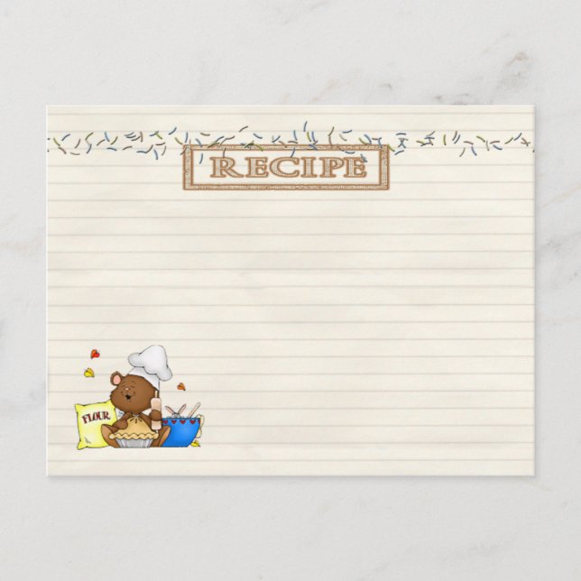 Postale carte de recettes de chef en peluche (Devant)