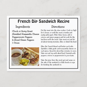 Postale Carte de recettes de sandwich à la trempe français