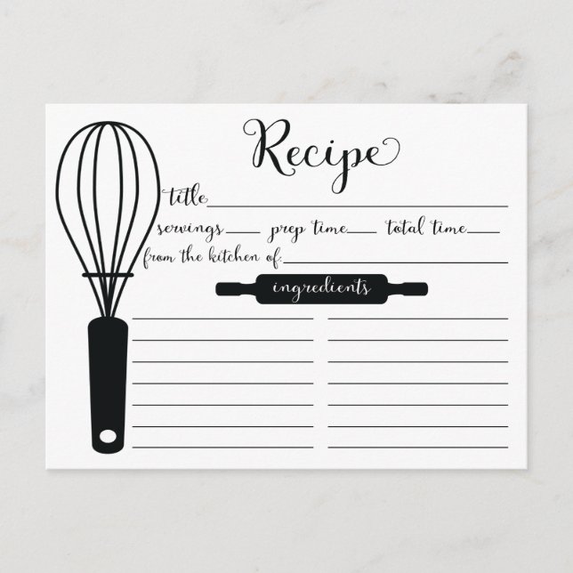 Postale Carte de recettes de Whisk noir Lettré à la main m (Devant)