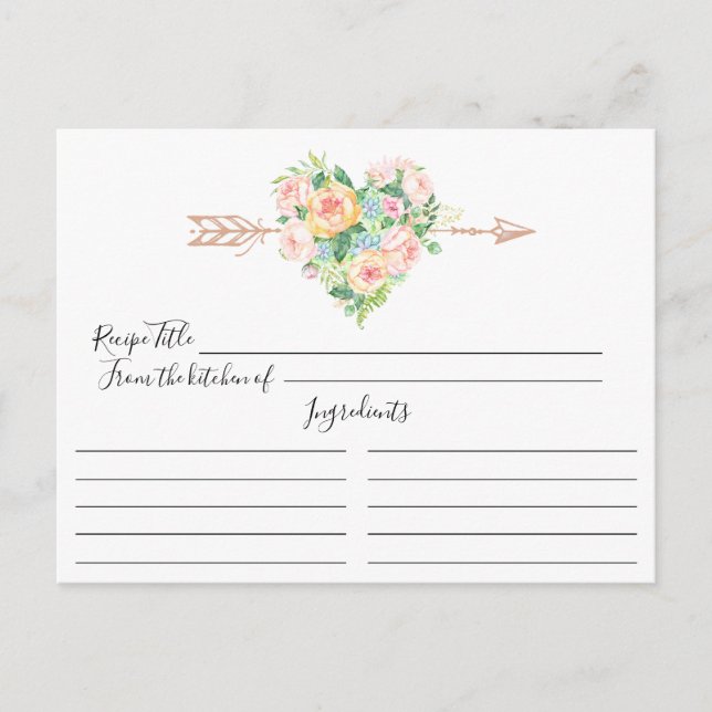 Postale Carte de recettes romantique Floral Heart (Devant)