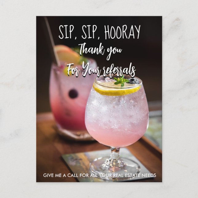 Postale Carte de recommandation de cocktail, Sip Sip Hoora (Devant)
