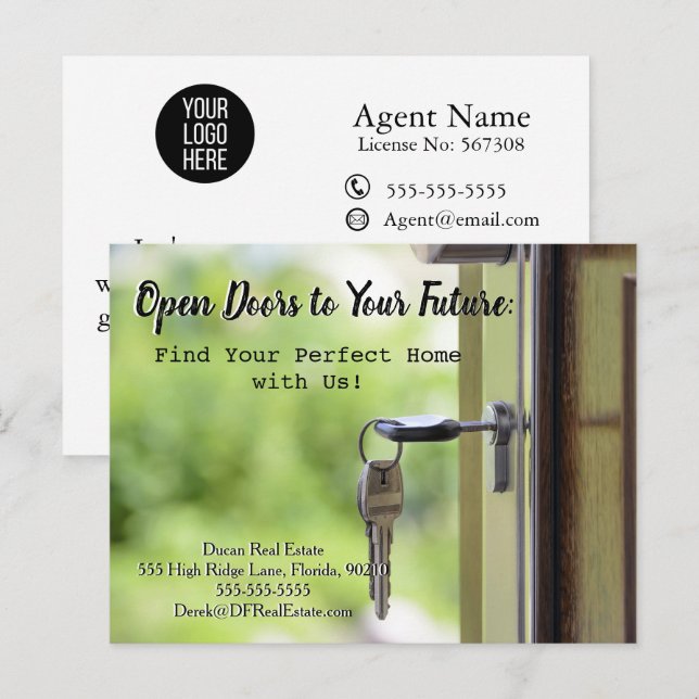 Postale Carte de recommandation Open Doors Real Estate (Devant / Derrière)