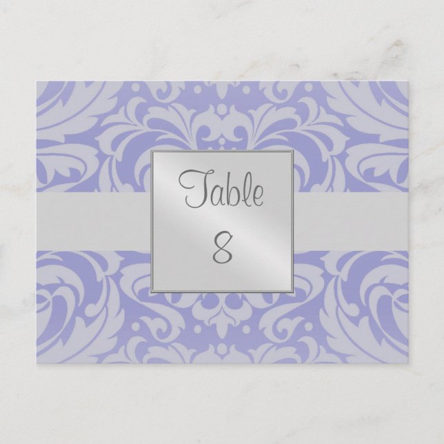 Postale Carte de réglage Damask Scroll Bleu Ruban (Devant)