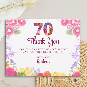 Postale Carte de remerciement 70e anniversaire florale 70