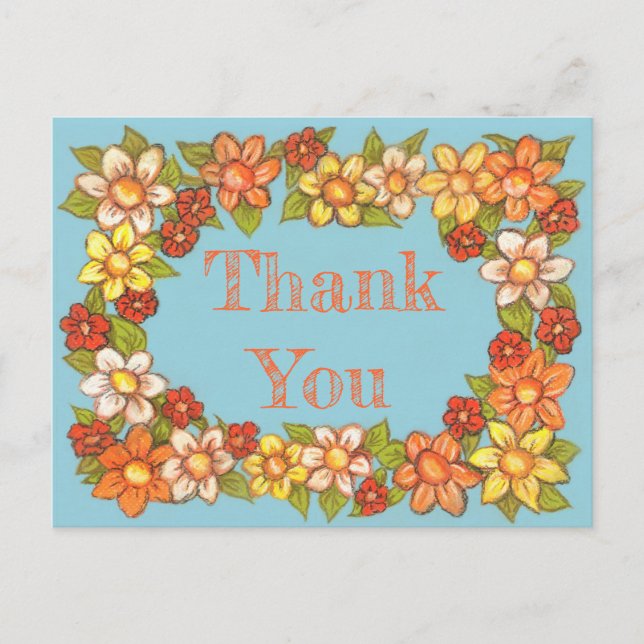 Postale Carte de remerciement à bordure de fleurs (Devant)