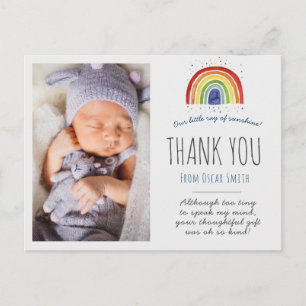 Postale Carte de remerciement bébé arc-en-ciel, merci arc-