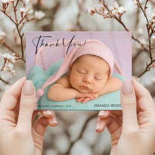 Postale Carte de remerciement bébé rose avec photo Postcar